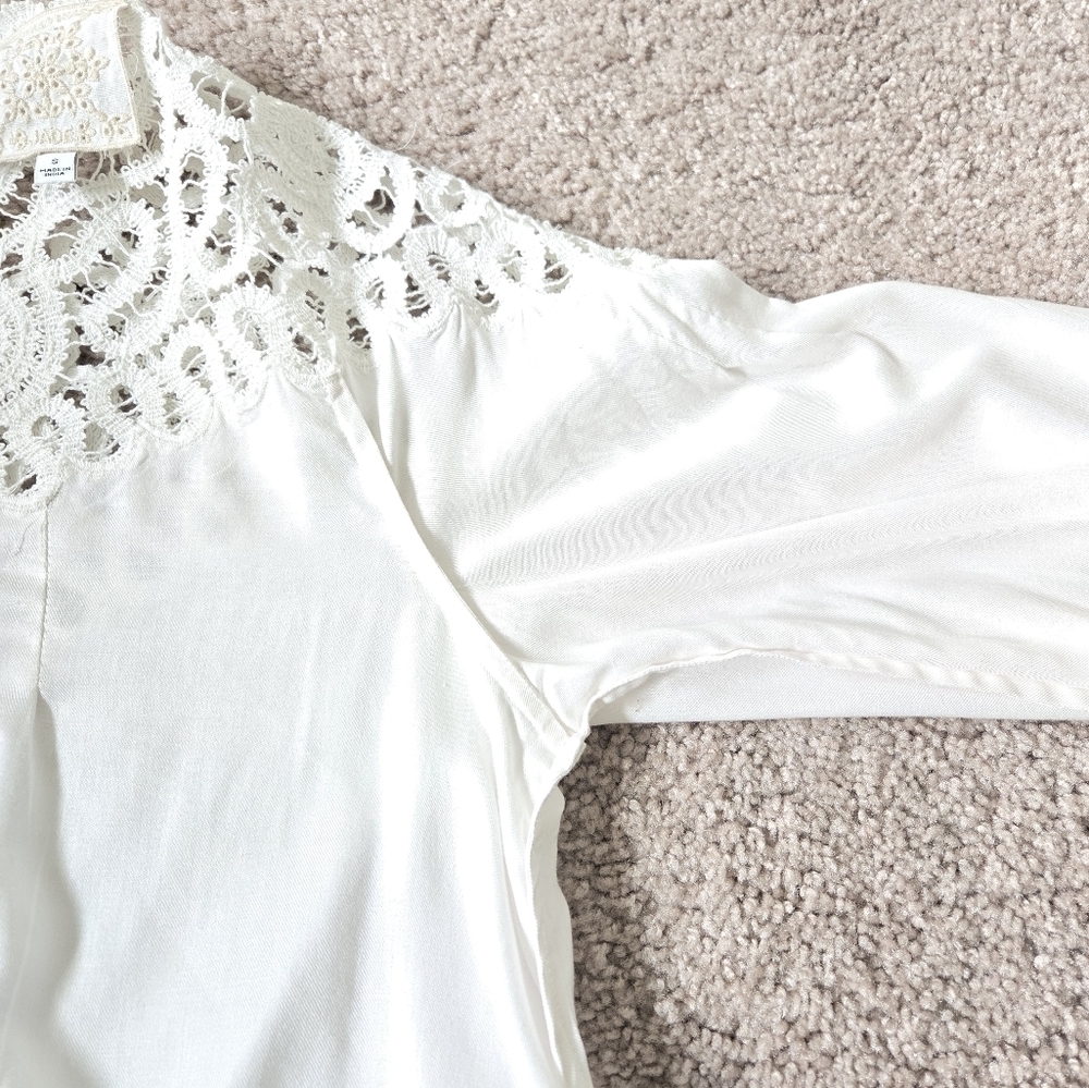 Johnny Was Cielito Modal Blouse Crochette‎ Detsils Biege Ivory Color Size Small - Picture 15 of 16